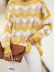 Colorblock Embroidered Sweater Long Sleeve Round Neck Jumper