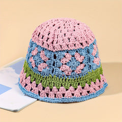 Y2K Flower Hollow Knit Bucket Hat for Women