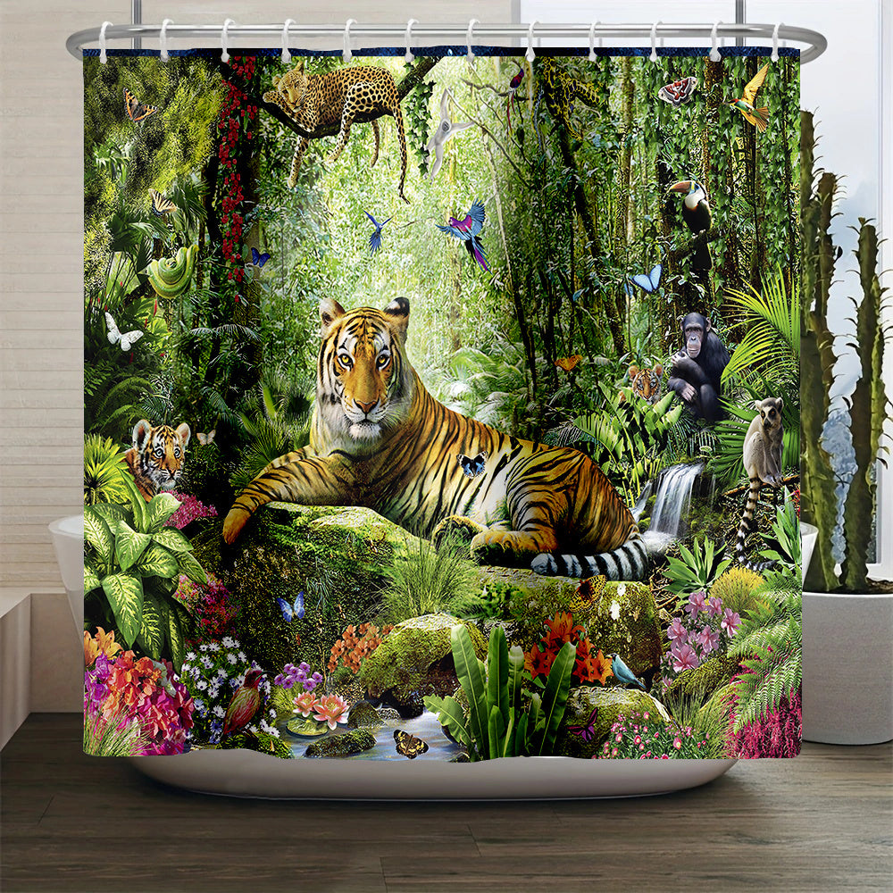 3pcs Forest Animal Bathroom Set Waterproof Shower Curtain with 12 Hooks