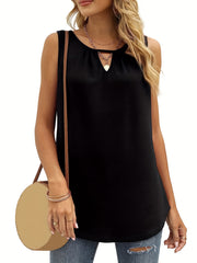 Solid Round Neck Tank Top with Keyhole Front