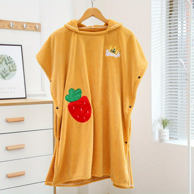 Strawberry Embroidery Bathrobe Quick Drying Absorbent Wrap Towel With Hood