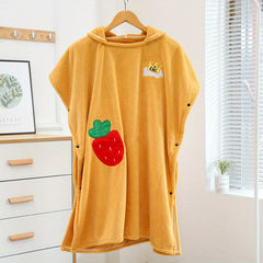 Strawberry Embroidery Bathrobe Quick Drying Absorbent Wrap Towel With Hood