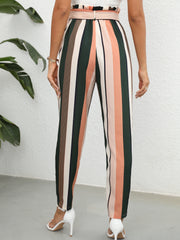 High Waist Belted Printed Casual Pants