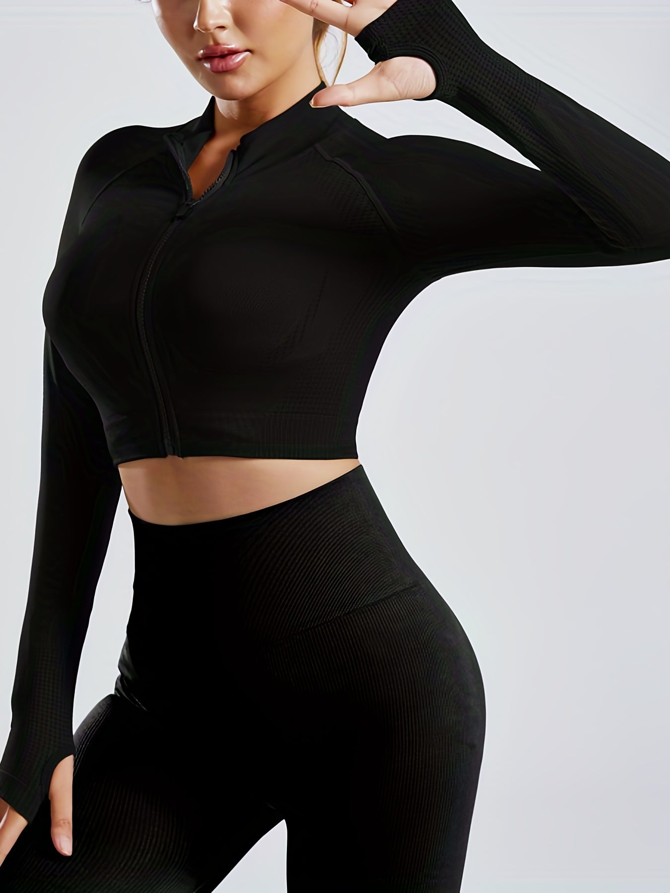 Mock Neck Full Zip Trail Running Jacket Yoga Crop Top