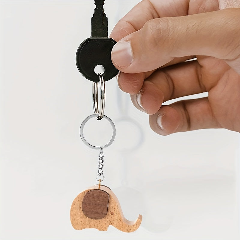 Elephant Cartoon Keychain Wooden Phone Holder Backpack Pendant