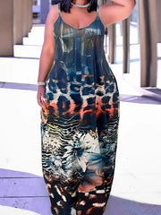 Colorblock Leopard & Floral Print Maxi Cami Dress