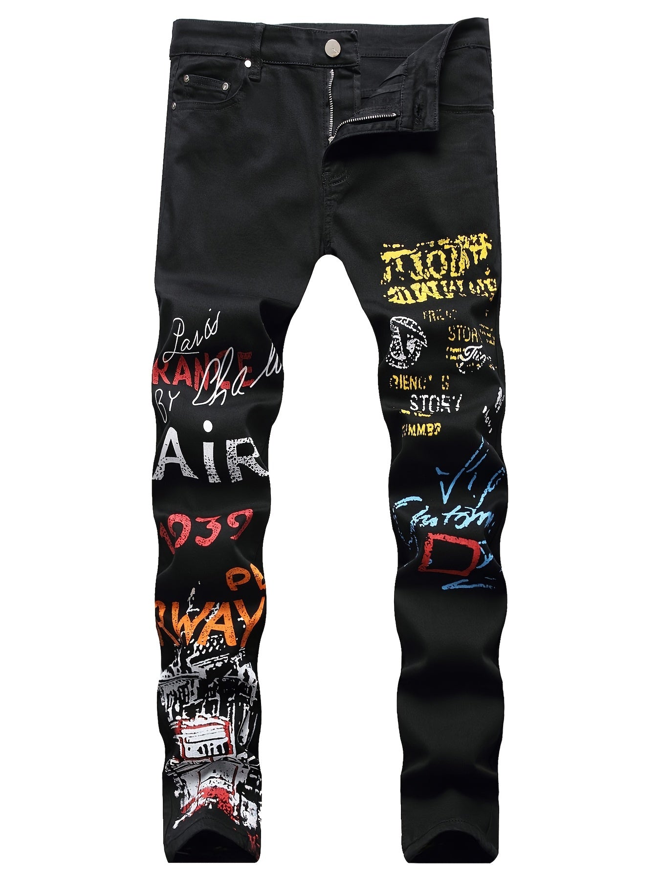 Men's Casual Skinny Printed Denim Jeans Christmas