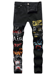 Men's Casual Skinny Printed Denim Jeans Christmas
