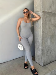Solid Slim Cami Jumpsuit Sleeveless Cross Back Jumpsuit