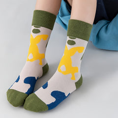 5 Pairs Boys Camo Crew Socks for Spring Autumn