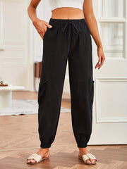 Flap Pockets Fitted Joggers Drawstring Pants for Women
