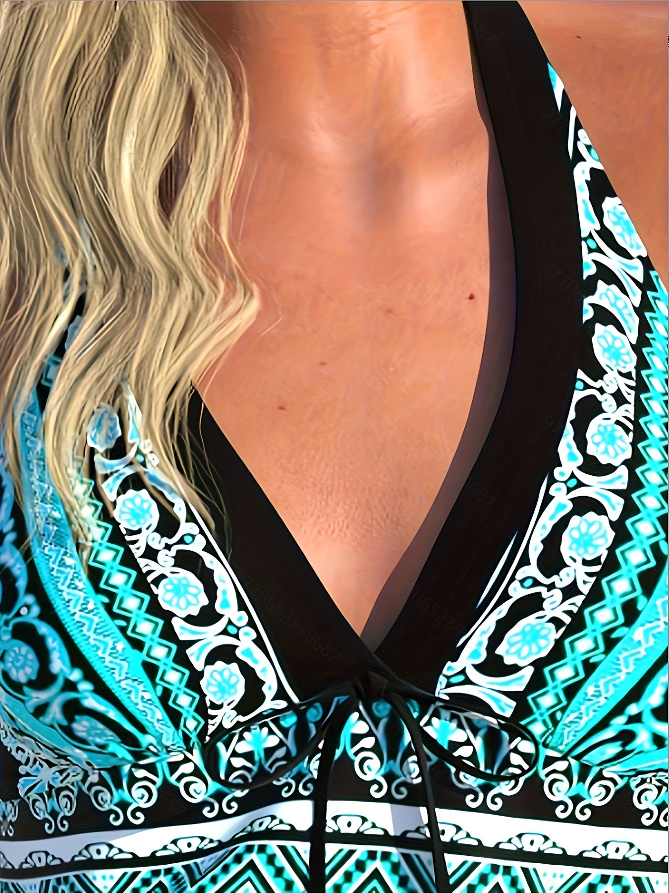 Boho Tankini Set Geo Print V Neck Halter Top & Shorts Swimsuit