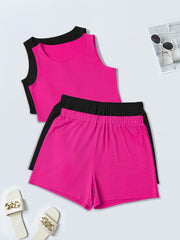 Women's Plus Solid Ribbed Tank Top & Shorts Set