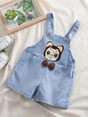 Cat Cartoon Embroidery Overalls For Baby Boy And Girl