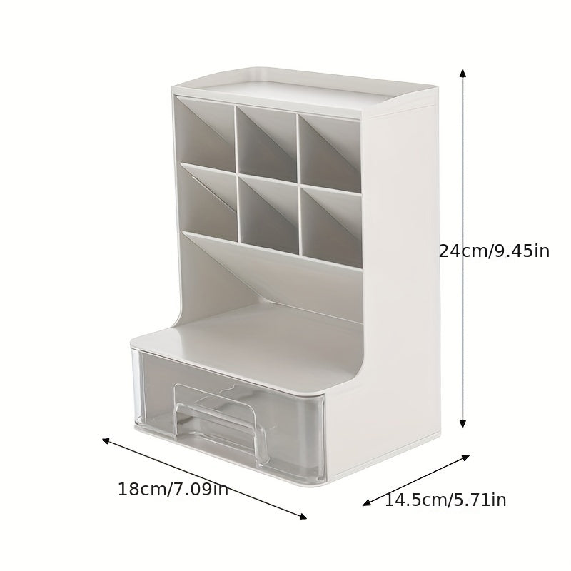 Pen Holder Desktop Storage Rack with 7 Compartments and 1 Drawer