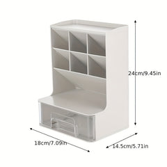 Pen Holder Desktop Storage Rack with 7 Compartments and 1 Drawer