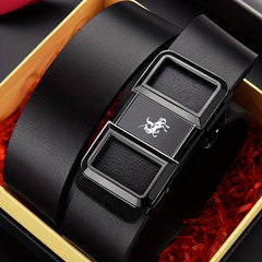 Men's Smooth Buckle PU Leather Belt for Business Travel Dressing