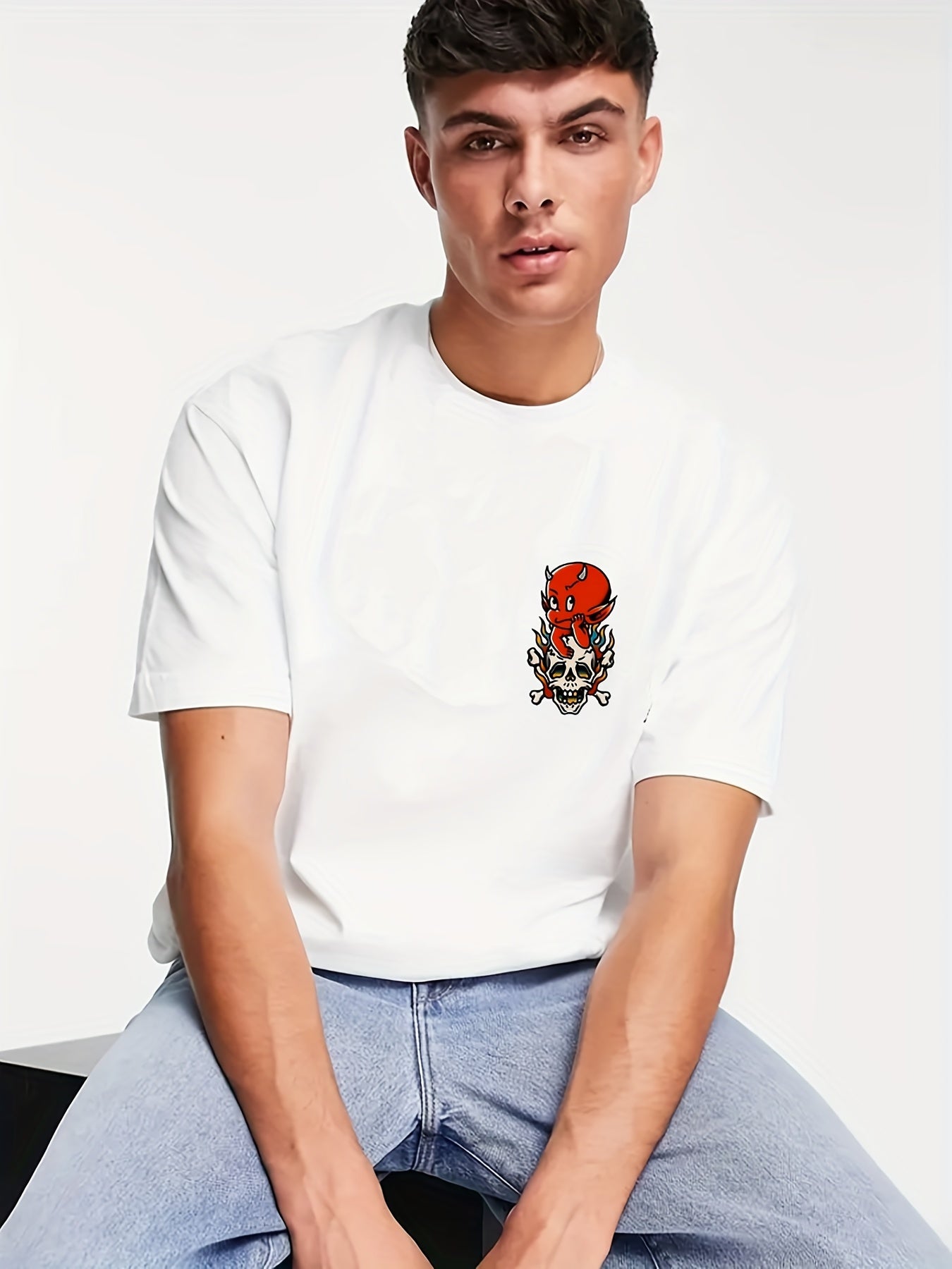 Men's Evil & Skull Pattern T shirt Active Breathable Tee