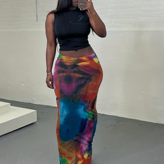 Tie Dye Maxi Slim Skirt Casual Beach Wear