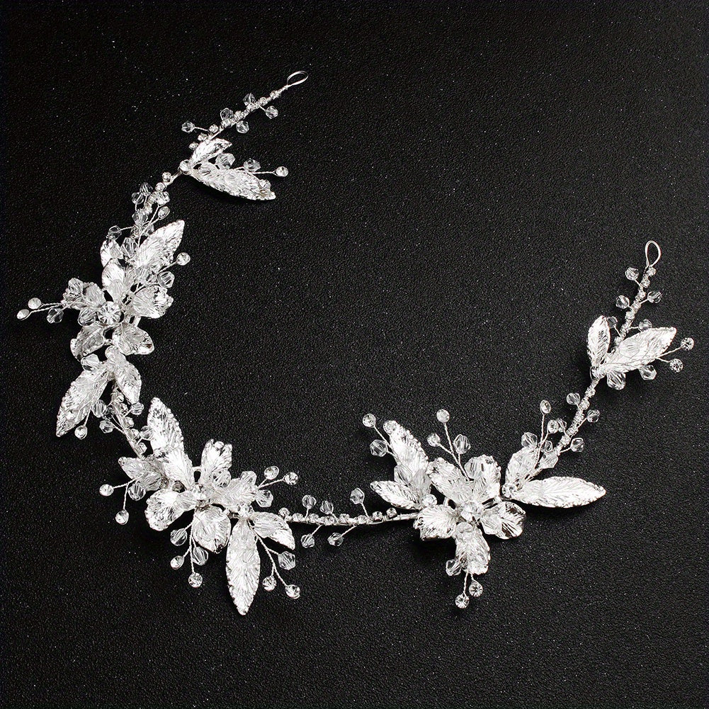 Bridal Headband Leaf Flower Rhinestone Wedding Headwear for Women