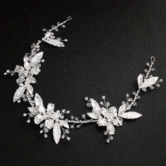 Bridal Headband Leaf Flower Rhinestone Wedding Headwear for Women