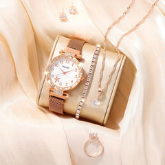 Rhinestone Quartz Wrist Watch & Jewelry Set - Children's Gift