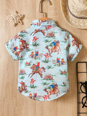 Western Cowboy Theme Print Shirt Little Boys Tee Top