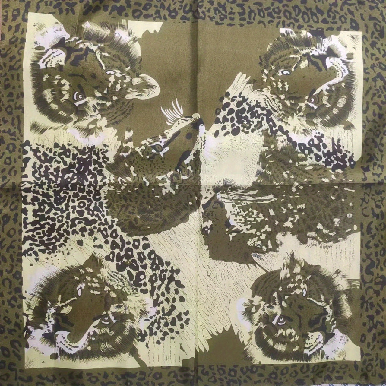 Vintage Leopard Print Bandana Boho Neckerchief Square Scarf