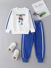 Boys Bear Print Sweatshirt & Pants Set for Spring/Autumn