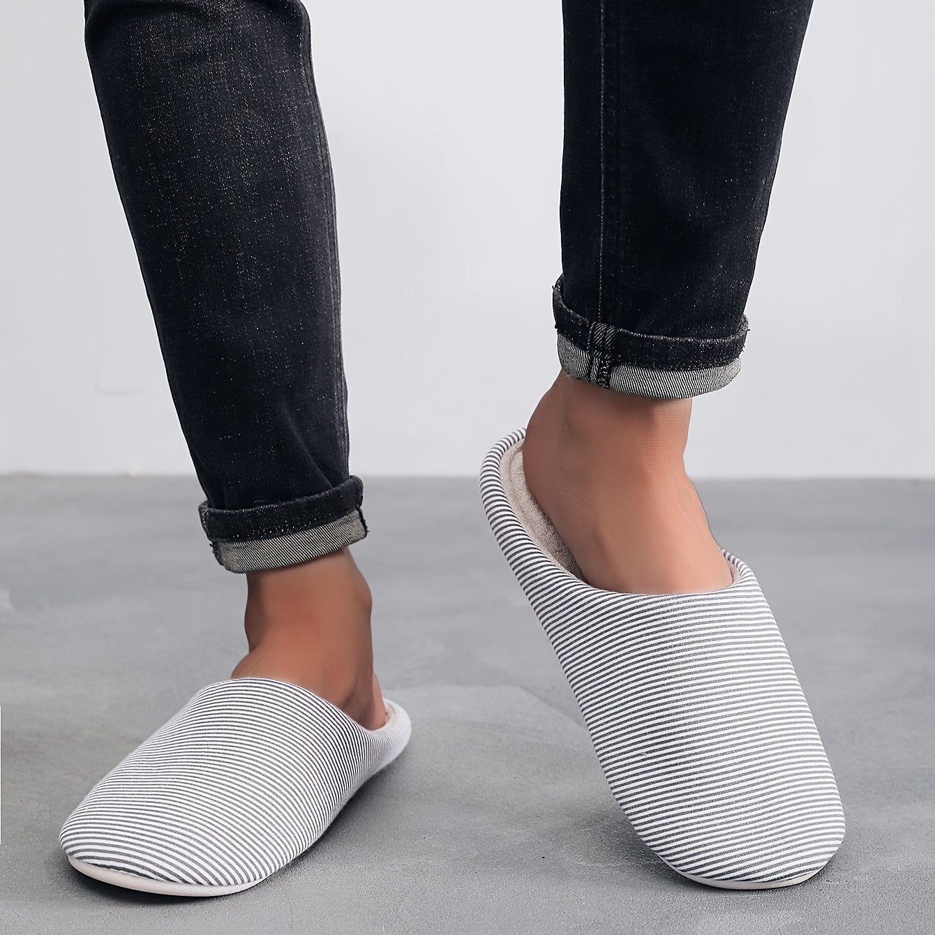 Men's Striped Soft Slides Slippers Shoes For Indoor Outdoor