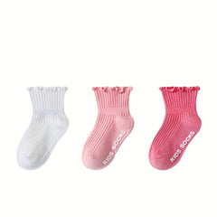 3 Pairs Baby Girls Ruffled Edge Princess Socks