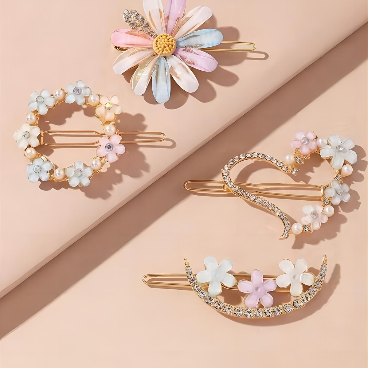 4pcs Rhinestone Flower Hair Clips Decorative Hair Accessories
