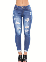 Mid Stretch Distressed Denim Pants Slim Fit