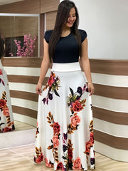 Casual Floral Print Dress Crew Neck Short Sleeve Dress