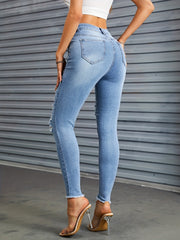 Slim Fit Distressed High Stretch Ankle Length Jeans Women's Denim Jeans