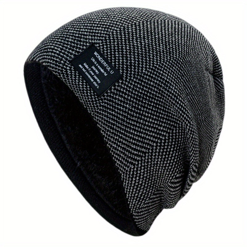Fashionable Ear Protection Windproof Knit Beanie Hat With Plus Velvet