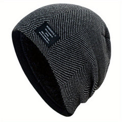 Fashionable Ear Protection Windproof Knit Beanie Hat With Plus Velvet