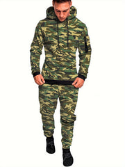 2pcs Men's Running Outfits Hooded Stretch Tops With Pants