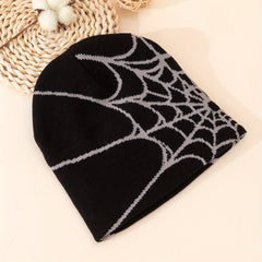 Ear Protection Windproof Knit Beanie Hat Spider Web Embroidery
