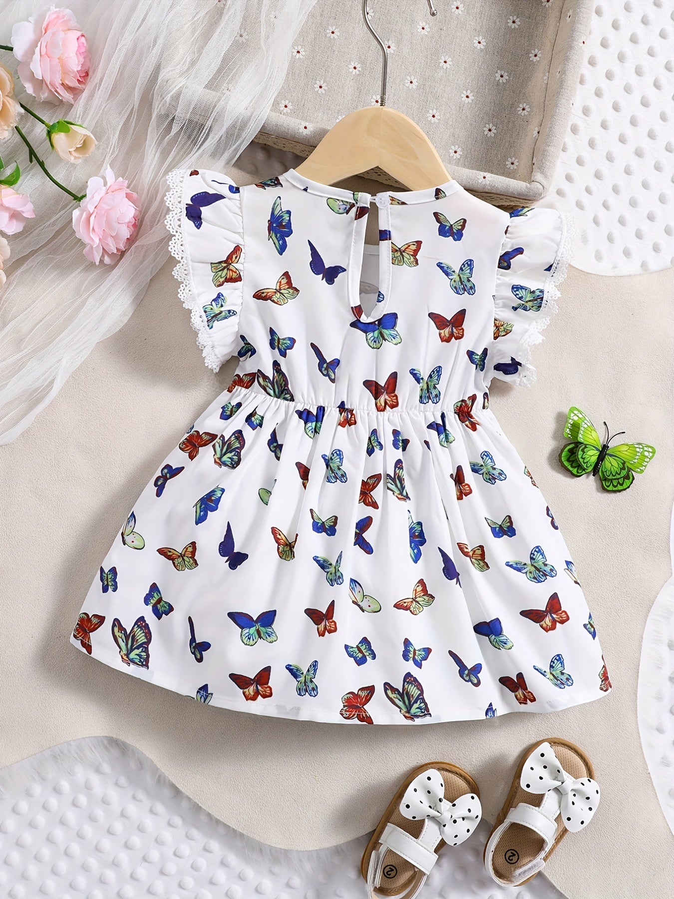 Baby Girls Butterfly Print Puff Sleeve Dress