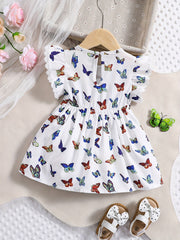 Baby Girls Butterfly Print Puff Sleeve Dress