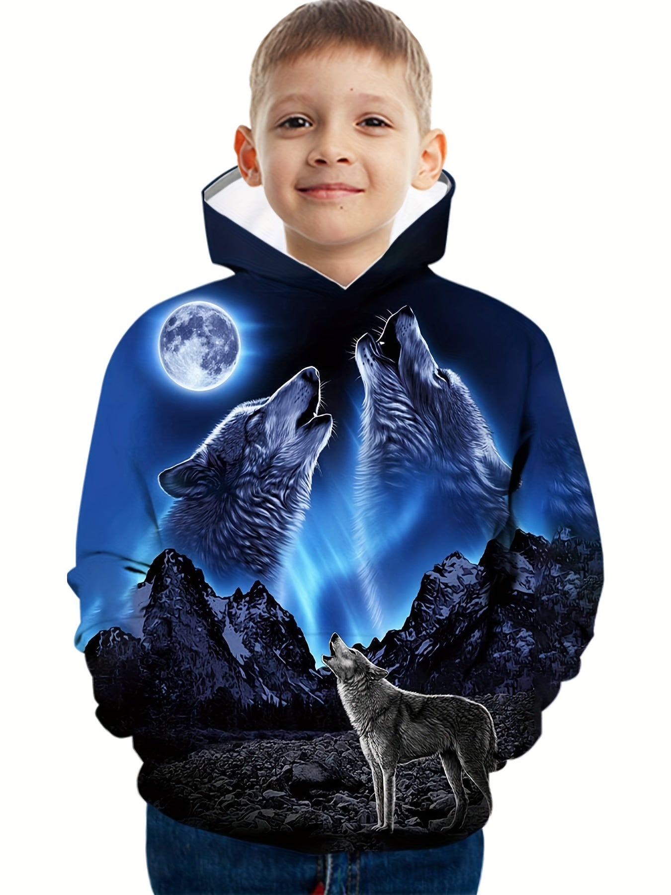 Fashionable Wolf 3D Print Boys Sweatshirt Hoodie For Spring Fall
