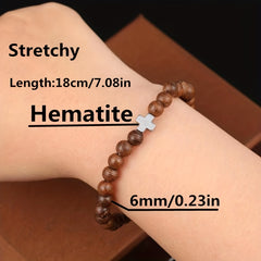 Natural Chicken Wing Wood Bracelet Hematite Cross Bohemian Ethnic Style