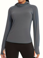 Grey Long Sleeve Loose Hooded Tops Tshirts For Outdoor Sports Running Hiking