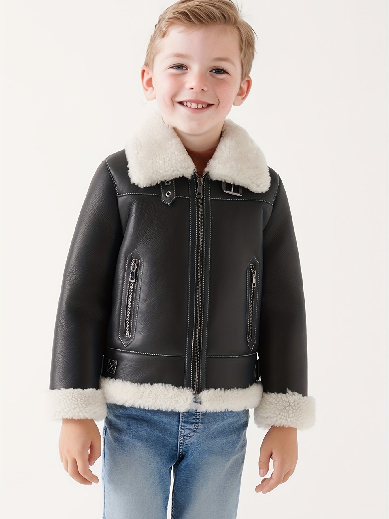 Toddler Boys Fleece PU Leather Motorcycle Jacket