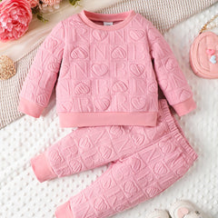 2pcs Baby Girls Heart Print Sweatshirt Sweatpants Set