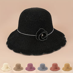 Hollow Crochet Flower Bucket Hat Knitted Basin Hat Casual Breathable Sun