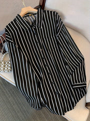 Stripe Print Button Up Long Sleeve Blouse