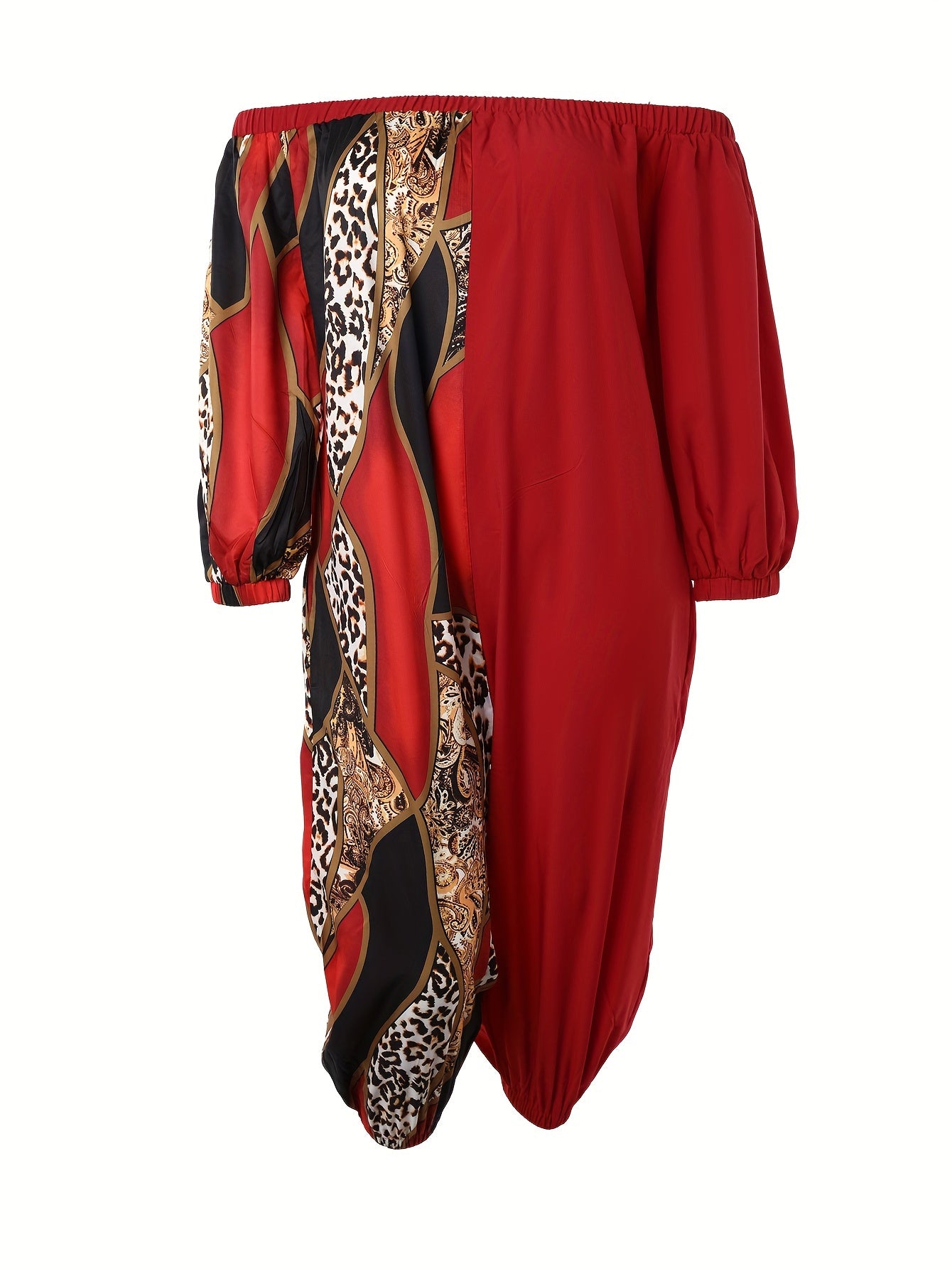 Colorblock Leopard Print Off Shoulder Jumpsuit