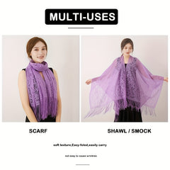 Boho Flower Hollow Out Shawl Large Tassel Scarf Thin Breathable Wraps
